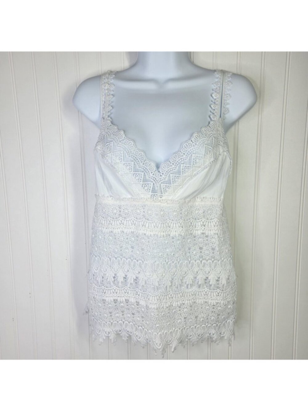 Boston Proper Camisole Top Womens Small White Lace Crochet Cottage Boho Festive - Picture 2 of 15